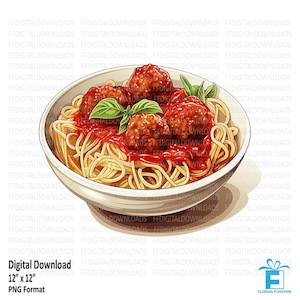 Espaguete e Almôndegas Clipart, Espaguete e Almôndegas PNG, Clipart de Comida Italiana, Sublimação, Imprimível, Download Digital, #5314