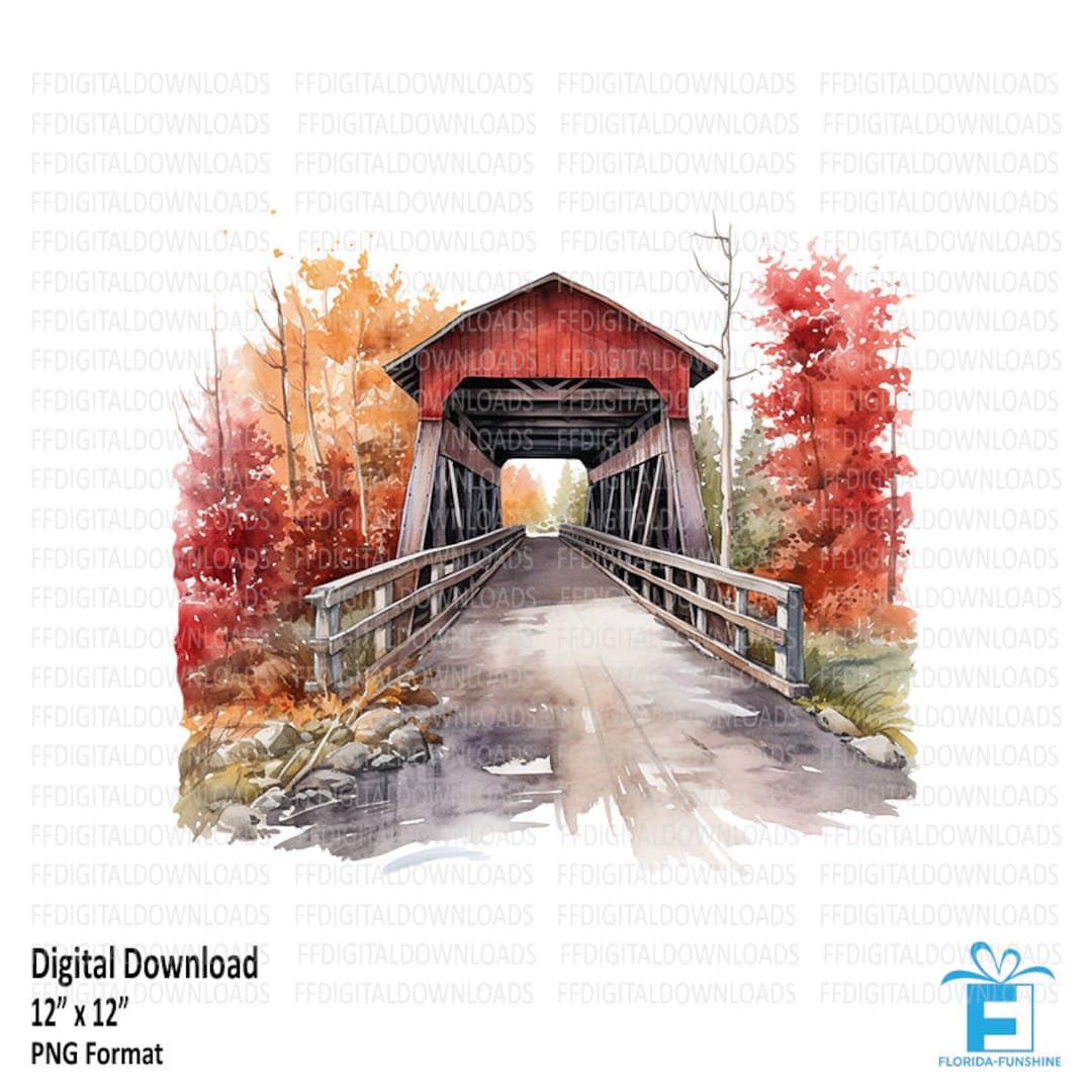 Covered Bridge Clipart, Covered Bridge PNG, Watercolor Covered Bridge