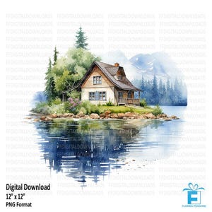 Cabin Clipart, Lake house clipart, Cabin Png, Watercolor Cabin, Sublimation, Printable art, lake house image, Digital Download, #5035