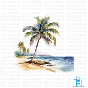 Palm Tree on Beach Clipart Bundle, 7 High-Quality PNGs, Palm Tree on Beach Png, Commercial Use, Sublimation, Printable, Digital Downloads