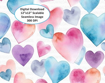 Watercolor Hearts Sublimation, Digital Design Download, Hearts Design, Seamless Hearts pattern, Digital Paper, Sublimation, Printable, #5010