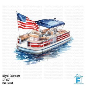 Patriotic Pontoon Boat PNG, Pontoon Sublimation PNG, Fishing Sublimation PNG, Boating Sublimation, Pontoon Boat png, Digital Download, #0159