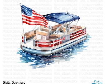 Patriotic Pontoon Boat PNG, Pontoon Sublimation PNG, Fishing Sublimation PNG, Boating Sublimation, Pontoon Boat png, Digital Download, #0159