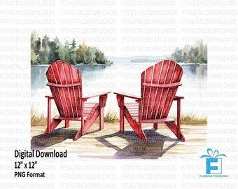 Adirondack Chairs PNG, Adirondack Chairs Clipart, Adirondack Png, Adirondack chairs at lake, Sublimation, Printable, Digital Download, #3023