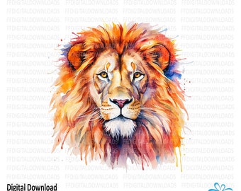 Lejon Clipart, Lejon Png, Akvarell Lejon, Lejon Digital Clipart, Lejonbild, Djungeldjur, Sublimering, Utskrivbar, Digital Nedladdning, #5546