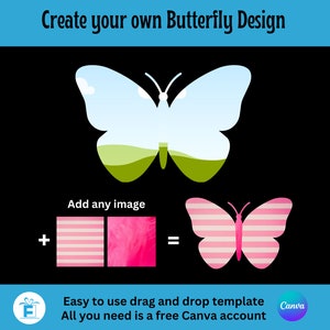 Butterfly Canva Frame, Drag and Drop Editable Canva Template, Sublimation PNG, Butterfly Clipart, Create your own Butterfly clipart