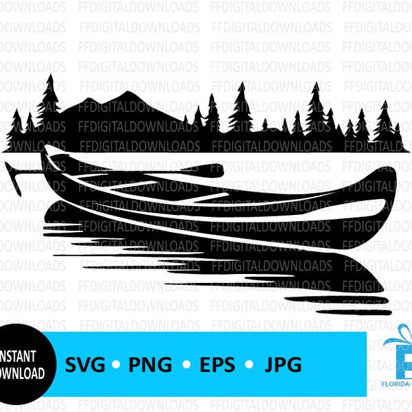 Canoe SVG, Canoe PNG, Canoe in Lake Clipart, Canoe Clipart, Canoe Vector, Cricut, Cut File, Clipart, Digital Download