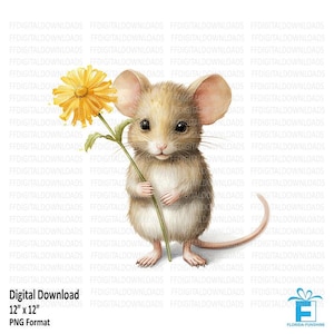 Maus und Blumen Clipart, Maus PNG, süße Maus Clipart, Maus Grafikdesign, DTG, Sublimation, Printable Digital Download, #4134