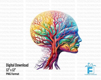 Colorful Brain Clipart, Brain PNG, Watercolor Brain, Brain Image, Digital Design, Brain Sublimation, Printable, Digital Download, #4175