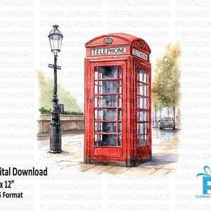 Vintage Telephone Booth Clipart, Telephone Booth PNG, Watercolor Telephone Booth Clipart, Sublimation, Printable, Digital Download, #4065