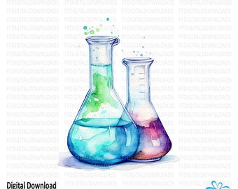 Beakers Clipart, Beakers Png, Watercolor Beakers, Beakers, Science lab beakers, Digital Sublimation, Printable, Digital Download, #5526