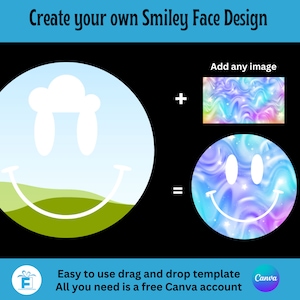 Clipart faccina sorridente, cornice Canva faccina sorridente, modello Canva modificabile con trascinamento della selezione, PNG a sublimazione, crea la tua clipart faccina sorridente