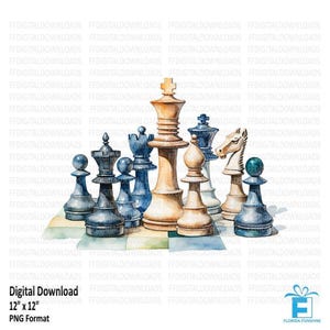 Chess Clipart, Chess PNG, Watercolor Chess, Chess Board Digital Clipart, Chess Sublimation, Printable, Digital Download, #5445