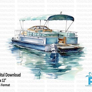 Pontoon Boat PNG, Pontoon Boat Clipart, Watercolor Pontoon PNG, Pontoon Boat, Pontoon png, Sublimation, Printable, Digital Download, #0237