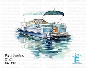 Pontoon Boat PNG, Pontoon Boat Clipart, Watercolor Pontoon PNG, Pontoon Boat, Pontoon png, Sublimation, Printable, Digital Download, #0237