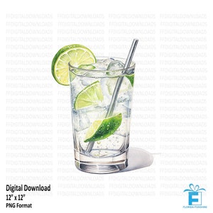Club Soda Clipart, Club Soda Png, Glass of Club Soda clipart, lemon lime, Digital Clipart, Sublimation, Printable, Digital Download, #5407