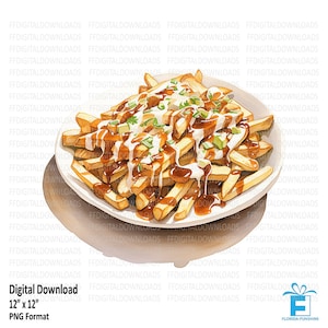 Poutine Clipart, Poutine Png, Watercolor Poutine, Poutine Fries, Poutine Digital Clipart, Sublimation, Printable, Digital Download, #4293