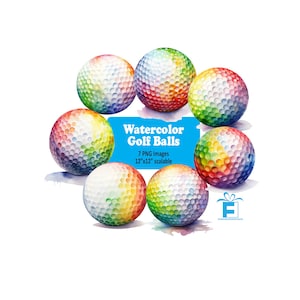Paquete de imágenes prediseñadas de pelotas de golf, 7 pelotas de golf PNG de alta calidad, pelotas de golf de acuarela, uso comercial, sublimación, imprimibles, descargas digitales