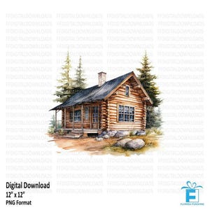 Log Cabin PNG, Cabin PNG, Watercolor Cabin Clipart, Rustic Log Cabin PNG, Vintage Cabin, Sublimation, Printable, Digital Download, #0226