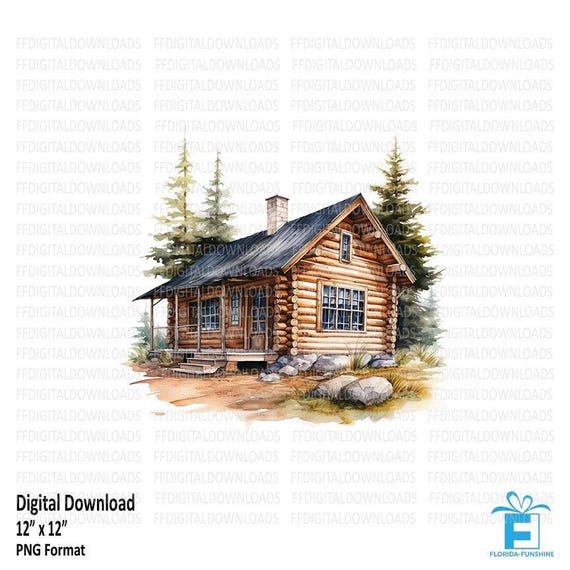 Log Cabin PNG, Cabin PNG, Watercolor Cabin Clipart, Rustic Log Cabin PNG, Vintage Cabin, Sublimation, Printable, Digital Download, #0226