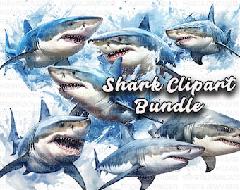 Shark Clipart Bundle, 7 High-Quality PNGs, Shark png, Great White Shark Png, Sublimation, Printable, Digital Download, Commercial Use