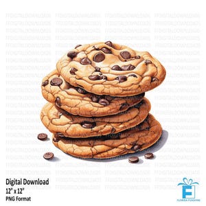 Chocolate Chip Cookies Clipart, Cookies PNG, Watercolor Cookies, Digital Design, Sublimation, Printable, Digital Download, #4261