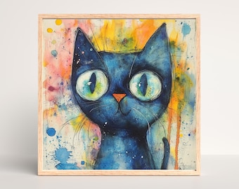 Cat Art, opera d'arte stravagante di un gatto divertente e sciocco, opera d'arte digitale, download digitale stampabile, download immediato di arte per amanti dei gatti