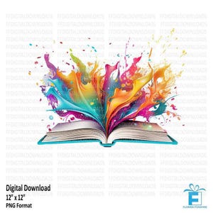 Open Book clipart, Open Book PNG, Colorful Book, Rainbow Book, Watercolor Book, Sublimation, Printable, Digital Download, #0196