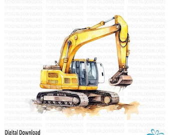 Excavator Clipart, Excavator Png, Watercolor Excavator, Construction Truck Clipart, Sublimation, Printable, Digital Download, #5553