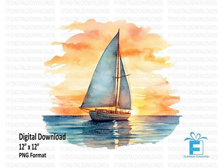 Sailboat PNG, Sailboat Clipart, Watercolor Sailboat Png, Sailboat Design Png, Sailboat, Sublimation, Printable, Digital Download, #0233