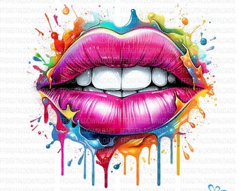 Lips Clipart, 7 High-Quality PNGs, Watercolor Lips PNG, Colorful Lips Png, Commercial Use, Sublimation, Printable, Digital Downloads
