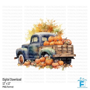 Vintage Truck with Pumpkins Clipart, Fall Clipart, PNG, Vintage Pickup Truck PNG, Fall Art, Sublimation, Digital Downloads, Printable, #5469