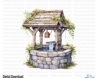 Water Well Clipart, Well Png, Watercolor Well, Wishing Well Design, Well Digital Clipart, Sublimation, Printable, Digital Download. #5155