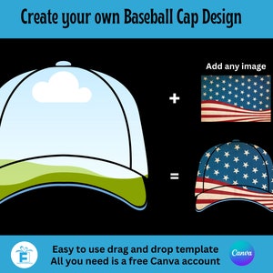 Baseballkappe Clipart, Baseballkappe Canva Rahmen, bearbeitbare Canva Vorlage per ziehen und ablegen, Sublimation PNG, erstellen Sie Ihre eigene Baseballkappe Clipart