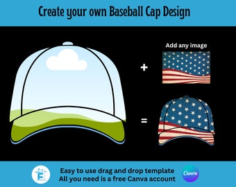 Baseballkappe Clipart, Baseballkappe Canva Rahmen, bearbeitbare Canva Vorlage per ziehen und ablegen, Sublimation PNG, erstellen Sie Ihre eigene Baseballkappe Clipart
