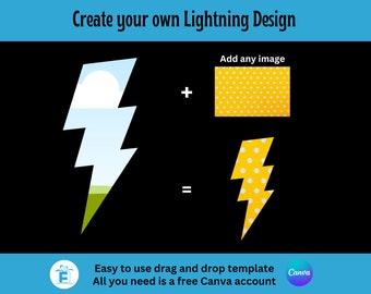 Clipart de relámpago, marco de Canva de relámpago, plantilla de Canva editable con función de arrastrar y soltar, PNG de sublimación, crea tu propio clipart de relámpago