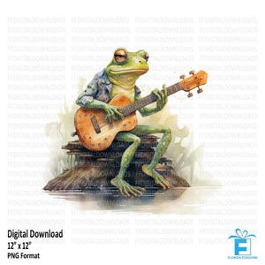 Frog with Guitar PNG, Frog Clipart, Frog Graphic Design, Musical Frog, Frog Guitarist, Sublimation, Printable Digital download, #4145