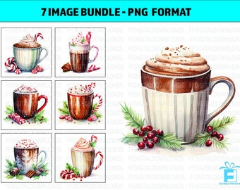 Hot Cocoa PNG, 7 High-Quality PNGs, Hot Cocoa Clipart, Hot Choclate Clipart, Commercial Use, Sublimation, Printable, Digital Downloads