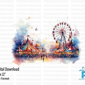 Fair Clipart, Fair PNG, Watercolor Fair, Carnival clipart, Digital Design, Carnival PNG, Sublimation, Printable, Digital Download, #4126