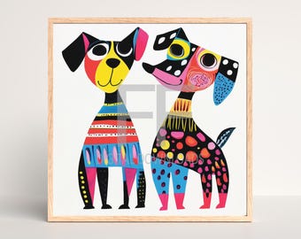Dog Art PNG, Colorful Artwork of whimsical dogs, Digital Artwork, Printable Digital Download, Dog Lover art instant download
