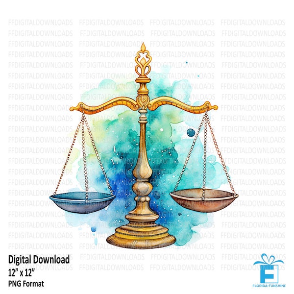 Scales of Justice PNG, Scales of Justice Clipart, Watercolor Scales of Justic Design, Sublimation, Printable, Digital Download, #5512