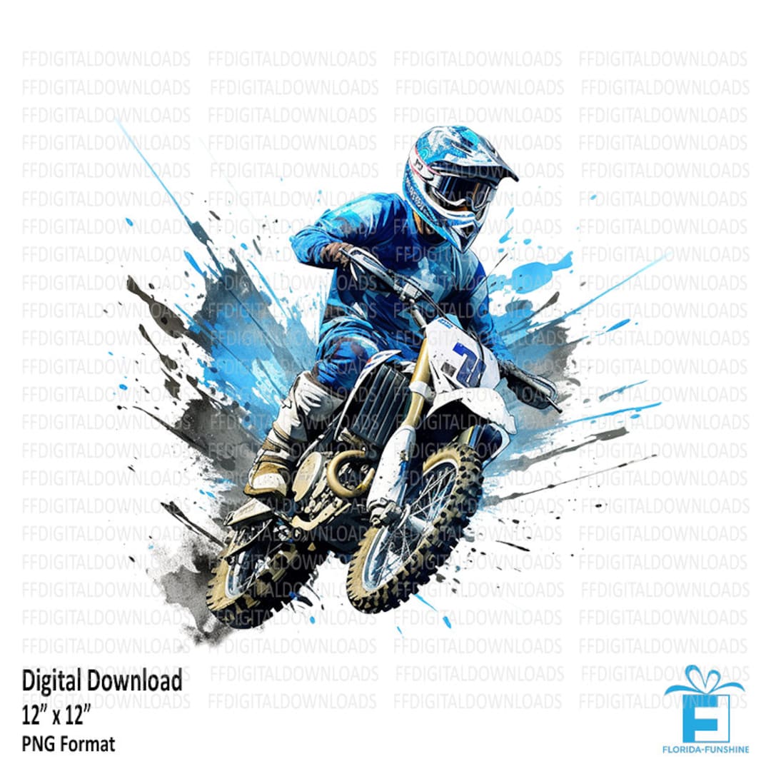 Blue Motocross Bike Clipart Blue Motocross Bike Png Bike Etsy