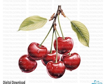 Cherries Clipart, Cherries Png, Watercolor Cherries, Cherries Digital Clipart, Cherries Sublimation, Printable, Digital Download, #4217