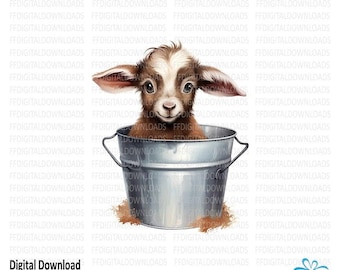 Goat PNG, Goat in bucket PNG, Cute Goat Clipart, Baby Goat Clipart, Baby Goat Shirt Design, Sublimation, Printable, Digital Download, #0206