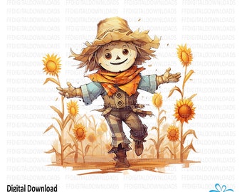 Scarecrow Clipart, Scarecrow Png, Watercolor Scarecrow, Scarecrow Graphic Design, Sublimation, Printable, Digital Download, #4197