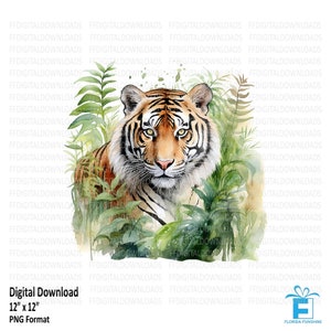 Tiger Clipart, Tiger Png, Watercolor tiger, Tiger Digital Clipart, Tiger in jungle, Sublimation, Printable, Digital Download, #5506