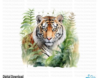 Tiger Clipart, Tiger Png, Watercolor tiger, Tiger Digital Clipart, Tiger in jungle, Sublimation, Printable, Digital Download, #5506
