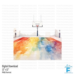 Watercolor Basketball Court Clipart, Basketball Court PNG, Colorful Basketball Court, Sublimation, Printable, Digital Download, #5467