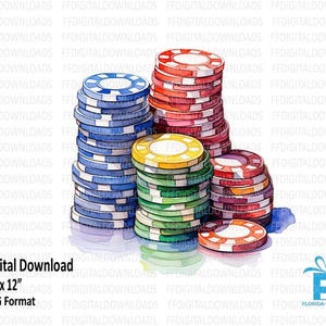 Poker Chips PNG, Poker Chips Clipart, Watercolor Poker Chips, Poker Chips Image, Sublimation, Printable, Digital Download. #4072