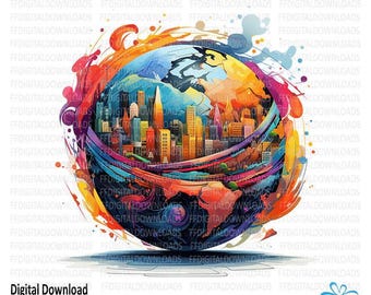 世界のクリップアート、Png、水彩画の地球儀、地球 PNG、世界旅行者のクリップアート、地球儀のクリップアート、昇華、印刷可能、デジタル ダウンロード、#4157
